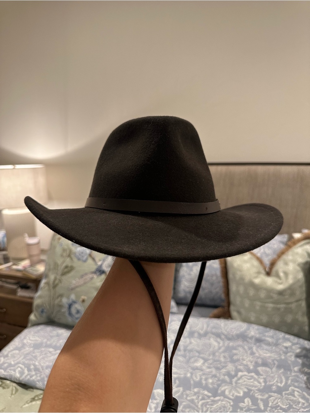 Scala Black Felt Outback Hat with Chin Strap